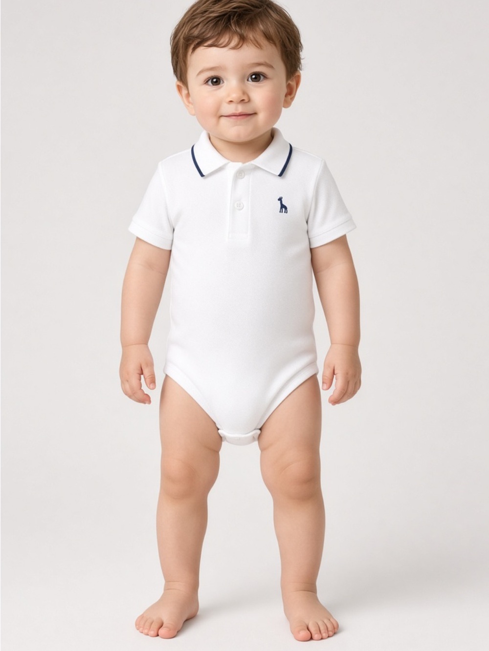Janie and Jack White Polo One-Piece with Navy Trim
